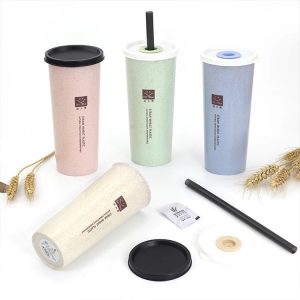 Eco friendly wheat straw bottle with lid and straw (450ml)