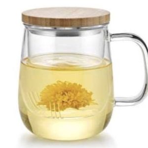 Tea Glass Infuser Cup with bamboo lid