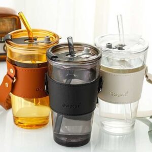 450ml  Glass Mugs with Leather Cover Handle DWGC07