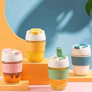 Glass Drinking Water Cup with Straw DWGC02