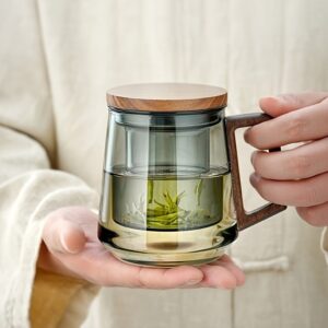 Luxury High Borosilicate Transparent Glass Green Tea Cup with Tea Separation DWGC06
