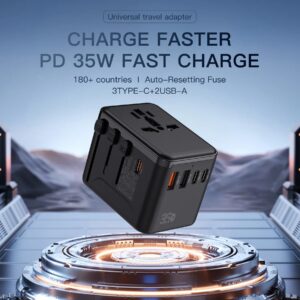 35W PD Fast Charge Travel Adapter - 2USB + 3 Type C port  TATA01