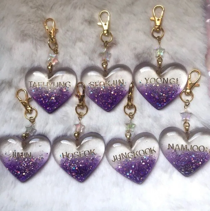 seven purple heart resin keychain