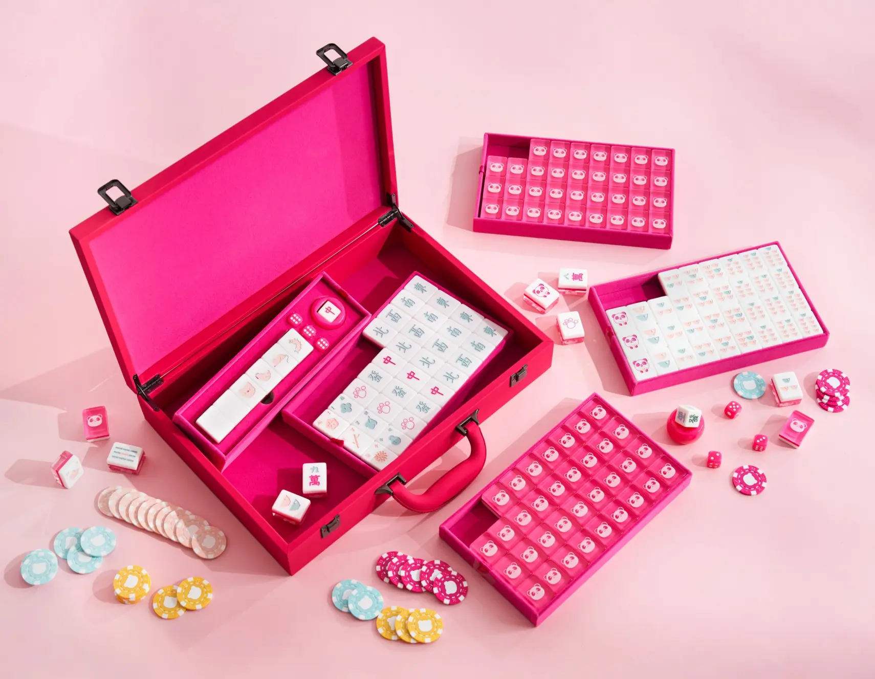 customised mahjong set with white and pink color