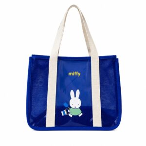 Blue clear PVC and mesh transparent tote bag with off white handles featuring a Miffy cartoon character print BCCB20