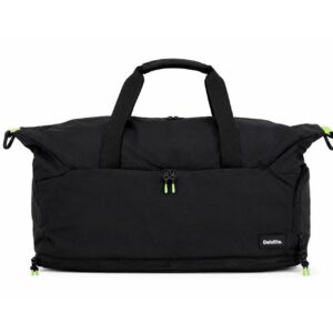 Foldable black duffel travel bag with multi-compartments and top handles BCFB09